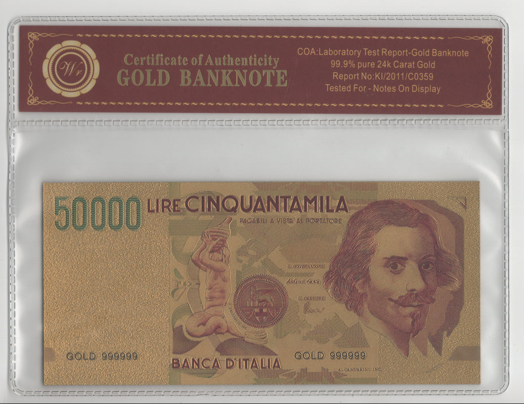 BANCONOTA PLASTICA - ITALIA - LIRE 50.000 - BERNINI - CON COVER