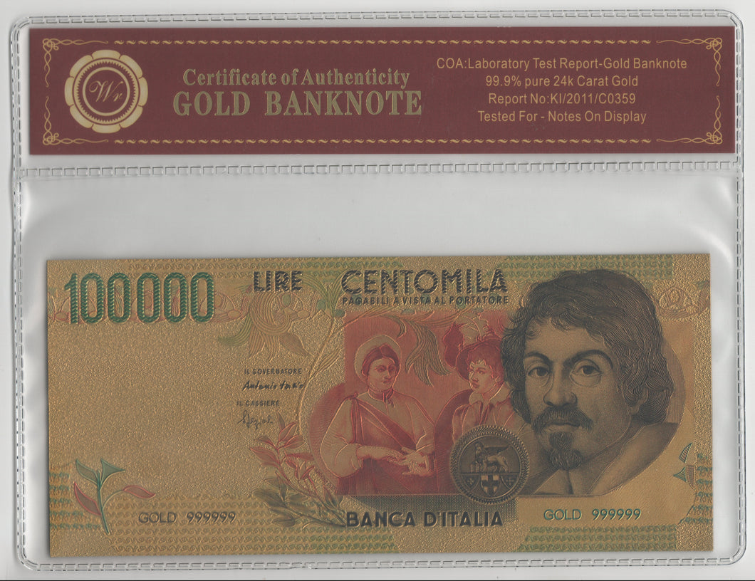 BANCONOTA PLASTICA - ITALIA - LIRE 100.000 - CARAVAGGIO - COVER