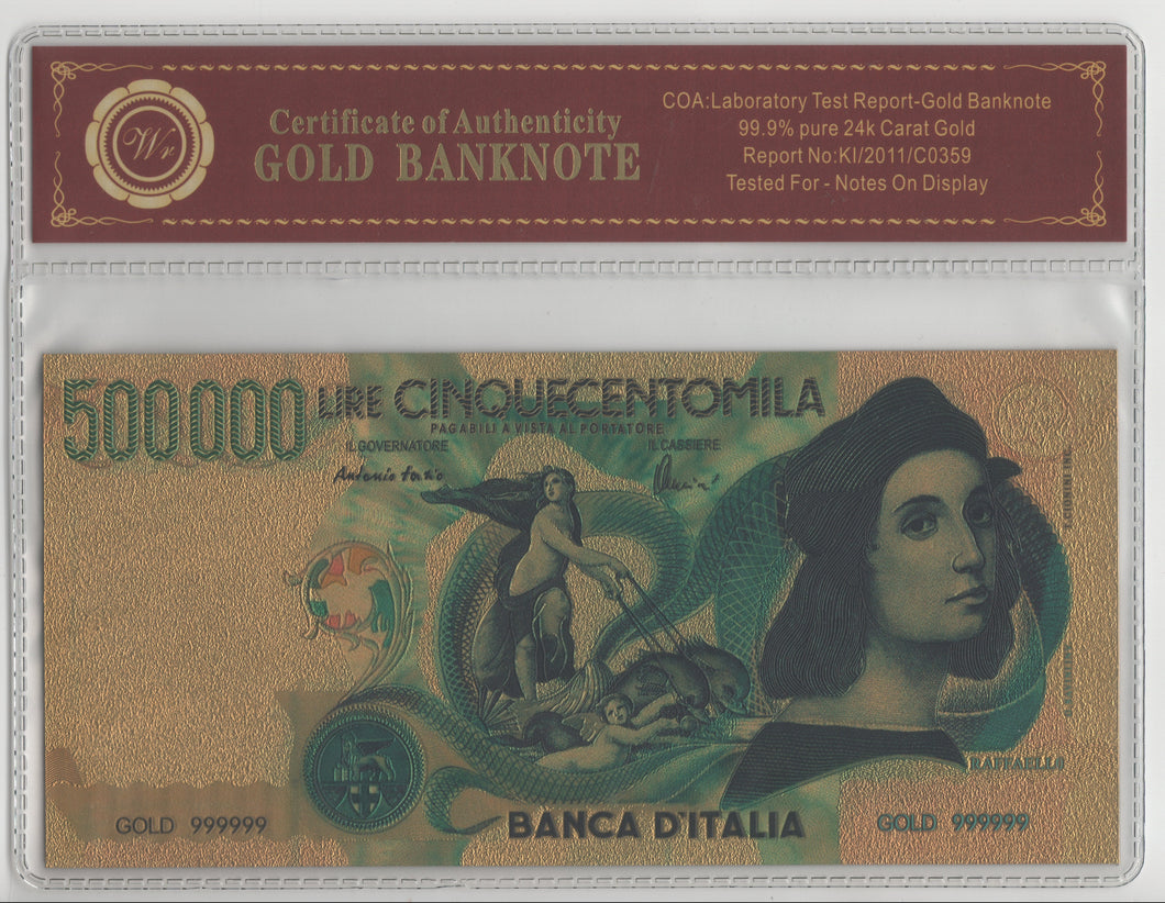 BANCONOTA PLASTICA - ITALIA - LIRE 500.000 - RAFFAELLO - COVER