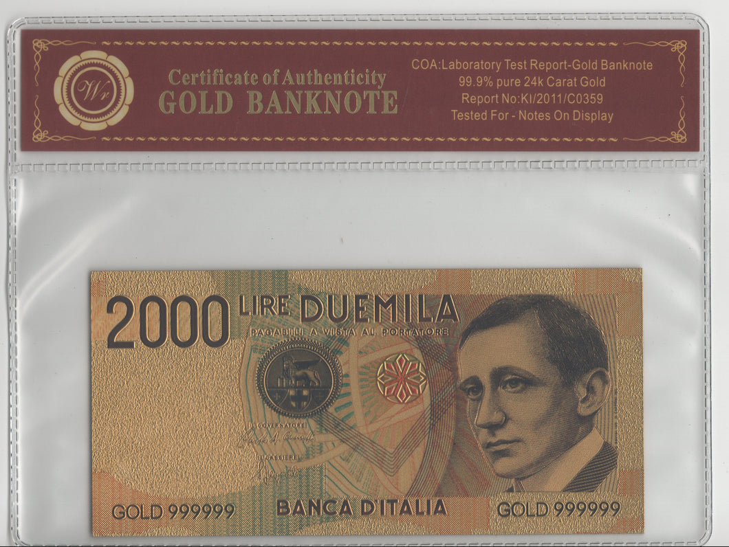 BANCONOTA PLASTICA - ITALIA - LIRE 2000 - MARCONI - CON COVER