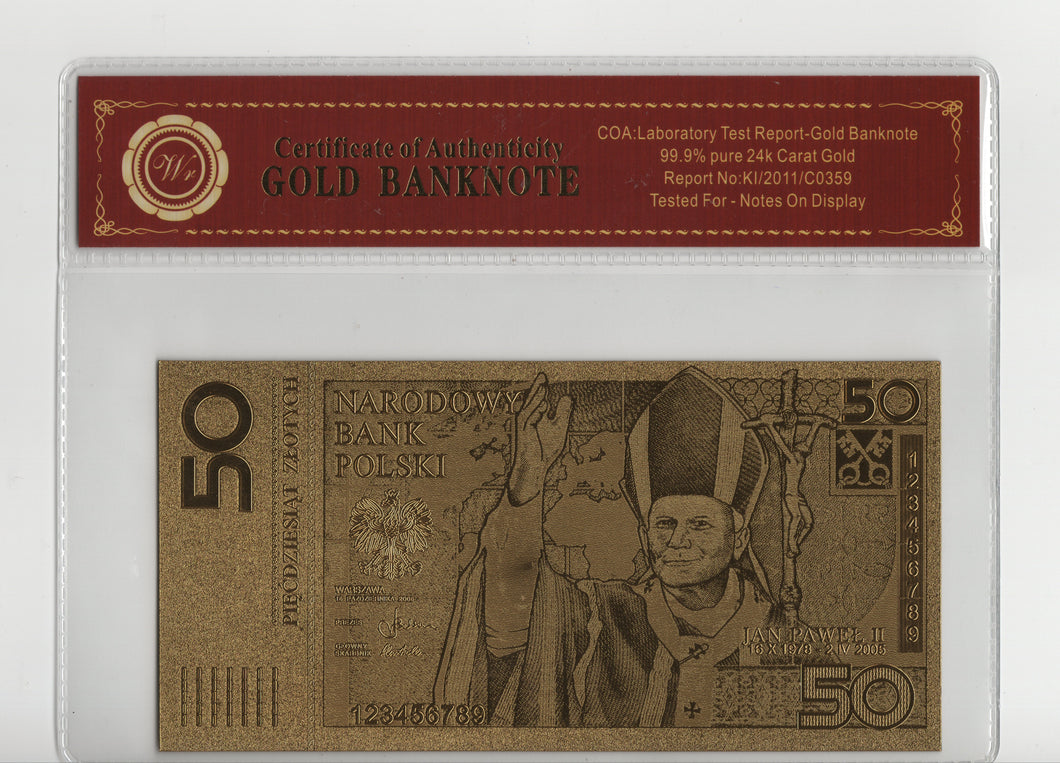 BANCONOTA CELEBRATIVA PLASTICA - GIOVANNI PAOLO II - 50 ZLOTYCH POLONIA - CON COVER